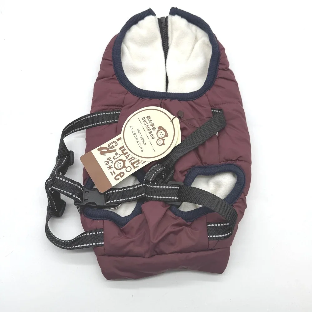 OUSMBABY Dog Winter Coat Vest‎ Harness Burgundy Puffer Padded Warm Fleece